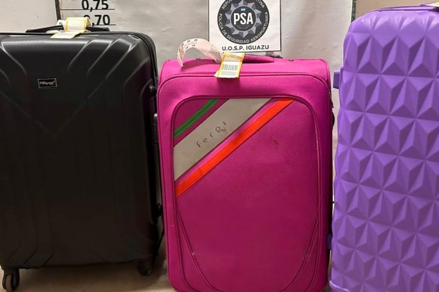 Las valijas que contenían el contrabando. Crédito: Policía de Seguridad Aeroportuaria.