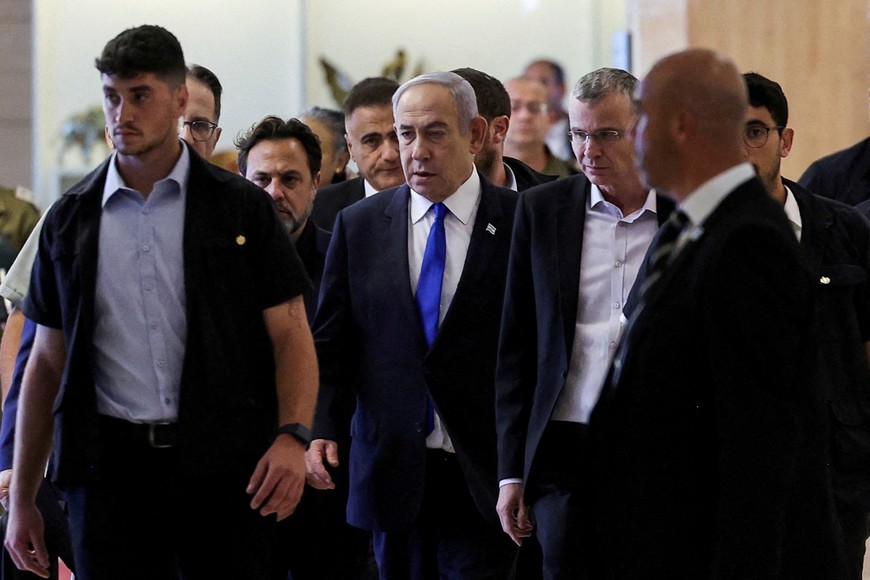 FILE PHOTO: Israeli Prime Minister Benjamin Netanyahu arrives to his Likud party faction meeting at the Knesset, Israel's parliament, in Jerusalem May 20, 2024 REUTERS/ Ronen Zvulun/File Photo