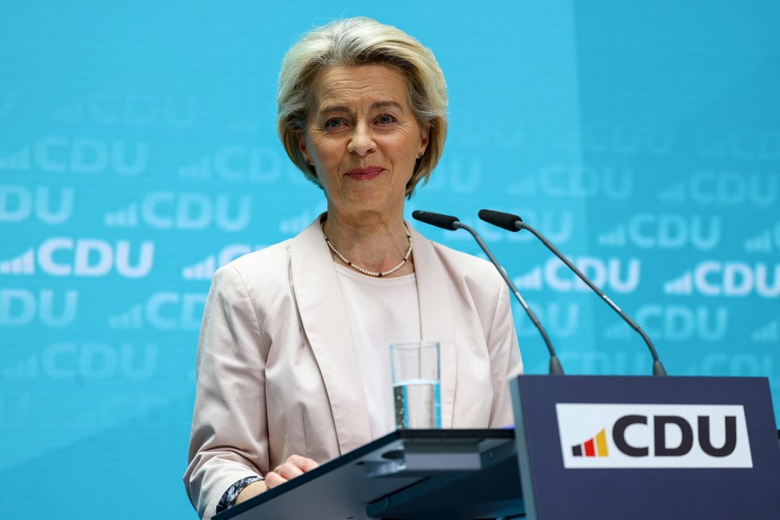 European Commission President Ursula von der Leyen attends a press conference after a Christian Democratic Union (CDU) party leadership meeting following the EU elections, in Berlin, Germany, June 10, 2024. REUTERS/Nadja Wohlleben
