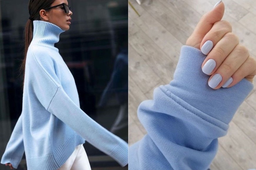 Los sweaters pueden ser grandes aliados, también puedes incorporar este color en tus uñas para un estilo delicado y moderno.