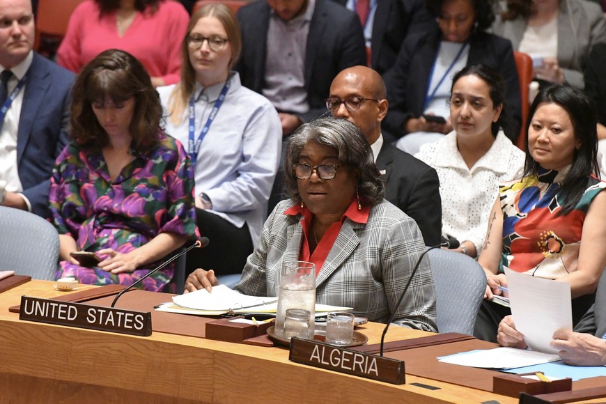 U.S. Ambassador to the United Nations Linda Thomas-Greenfield speaks before a U.N. Security Council vote on a U.S.-drafted resolution backing a proposal outlined by U.S.President Joe Biden for a ceasefire between Israel and Palestinian militants Hamas in the Gaza Strip, at U.N. headquarters in New York City, U.S., June 10, 2024. REUTERS/Stephanie Keith