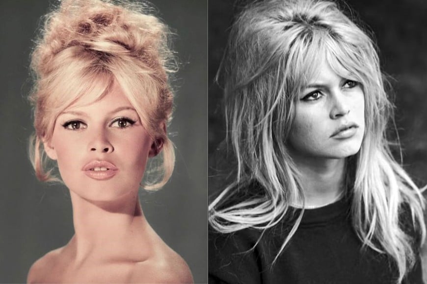 Brigitte Bardot, un ícono de la moda y el cine. Su cabello voluminoso y su característico flequillo cortina son ahora símbolos de elegancia y sofisticación.