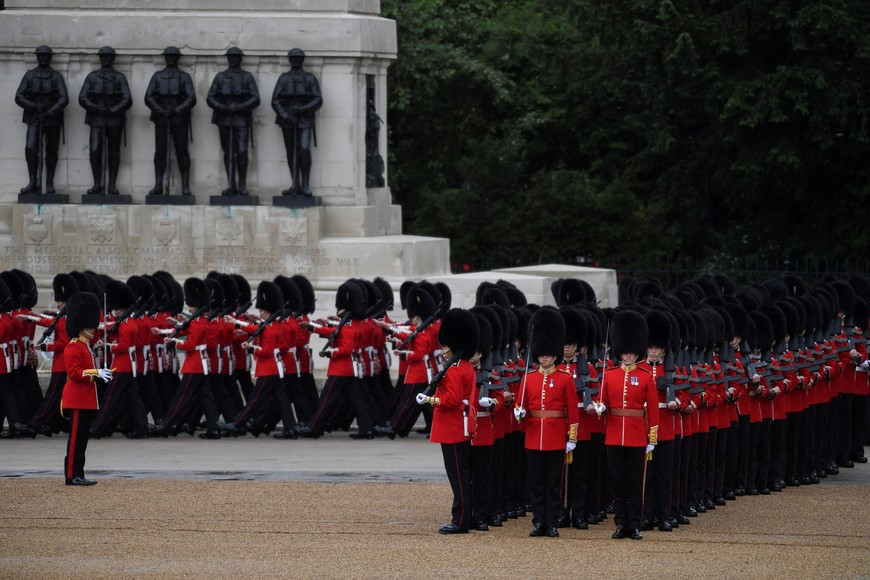 King's Guard assemble for the Trooping the Colour parade which honours King Charles on his official birthday in London, Britain, June 15, 2024. REUTERS/Chris J. Ratcliffe