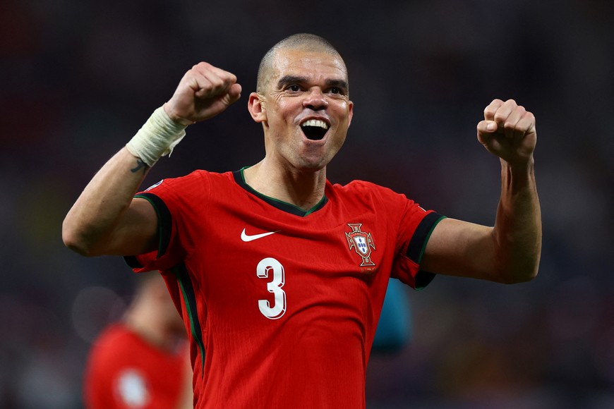 Soccer Football - Euro 2024 - Group F - Portugal v Czech Republic - Leipzig Stadium, Leipzig, Germany - June 18, 2024 
Portugal's Pepe celebrates after the match REUTERS/Lisi Niesner