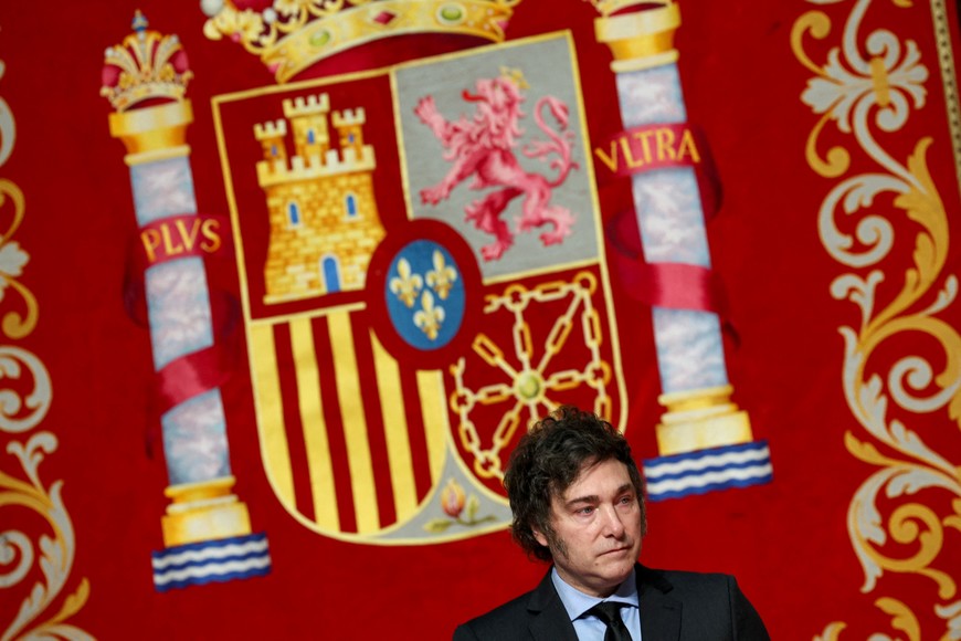 Argentina's President Javier Milei attends an award ceremony granting him the Juan de Mariana Institute award from the President of the Community of Madrid Isabel Diaz Ayuso for "an exemplary defence of the ideas of freedom", in Madrid, Spain, June 21, 2024. REUTERS/Violeta Santos Moura