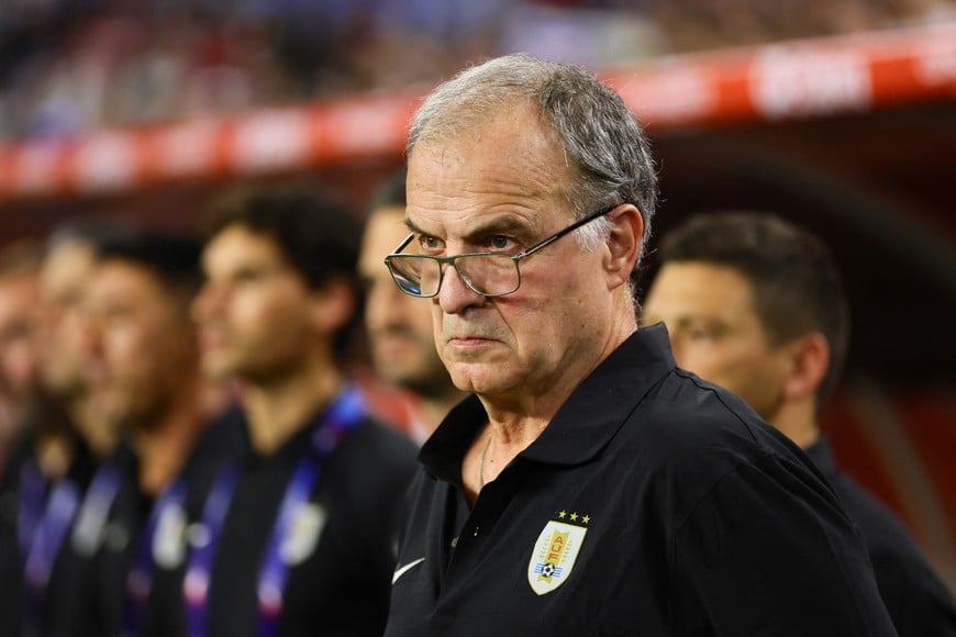 Jun 23, 2024; Miami, FL, USA; Uruguay head coach Marcelo Bielsa looks on prior to the game against Panama during the group stage of Copa America at Hard Rock Stadium. Mandatory Credit: Sam Navarro-USA TODAY Sports