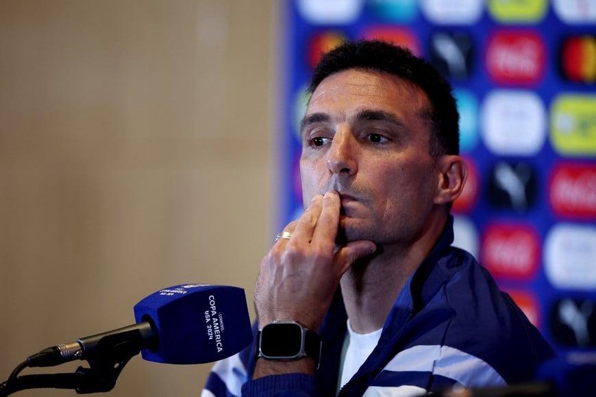 Soccer Football - Copa America 2024 - Argentina Press Conference - MetLife Stadium, East Rutherford, New Jersey, United States - June 24, 2024
Argentina coach Lionel Scaloni during a press conference REUTERS/Agustin Marcarian
