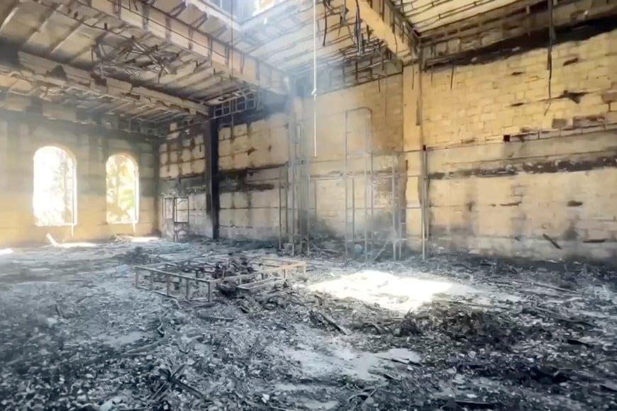 An interior view of Derbent synagogue following an attack by gunmen and a fire, in Derbent in the region of Dagestan, Russia June 24, 2024, in this still image from video. Head of the Dagestan region Sergei Melikov via Telegram/Handout via REUTERS ATTENTION EDITORS - THIS IMAGE HAS BEEN SUPPLIED BY A THIRD PARTY. NO RESALES. NO ARCHIVES. MANDATORY CREDIT.