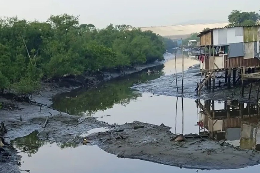 Las casas sobre pilotes en el estuario de Guarujá ponen a la comunidad de Sítio Conceiçãozinha en una zona de riesgo de inundaciones. Foto: Cristiane Santos de Lima