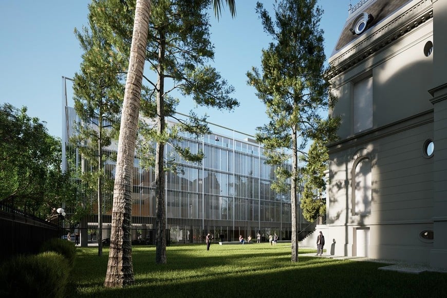 El nuevo edificio del Instituto 8 se vinculará con la Casa de la Cultura a través de los jardines.