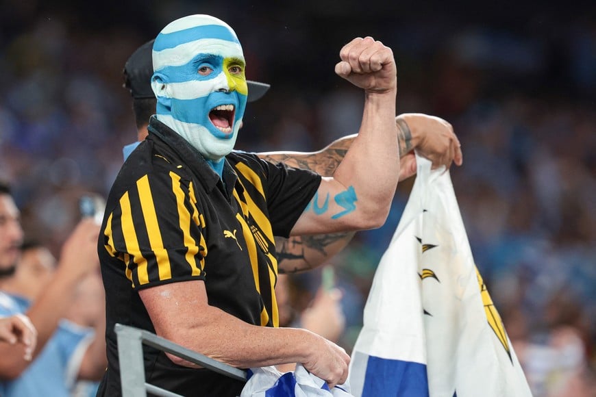 Jun 27, 2024; East Rutherford, NJ, USA; A Uruguayan fans show their support during the second half of the Copa America match against Bolivia against Bolivia at MetLife Stadium. Mandatory Credit: Vincent Carchietta-USA TODAY Sports