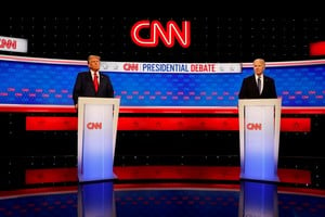 Joe Biden y Donald Trump en el debate presidencial del 27 de junio. Crédito: Marco Bello/Reuters