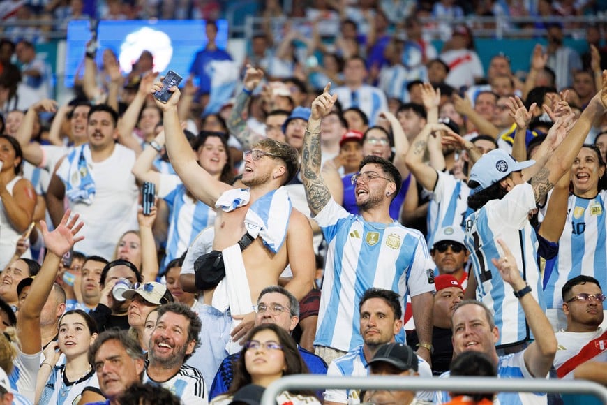 Jun 29, 2024; Miami, FL, USA;  fans cheer during the Copa America group stage match between Argentina and Peru at Hard Rock Stadium. Mandatory Credit: Nathan Ray Seebeck-USA TODAY Sports
