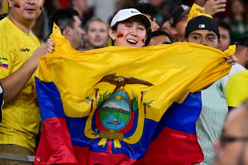 Jun 30, 2024; Glendale, AZ, USA; An Ecuador fan celebrates after the game against Mexico at State Farm Stadium. Mandatory Credit: Daniel Bartel-USA TODAY Sports