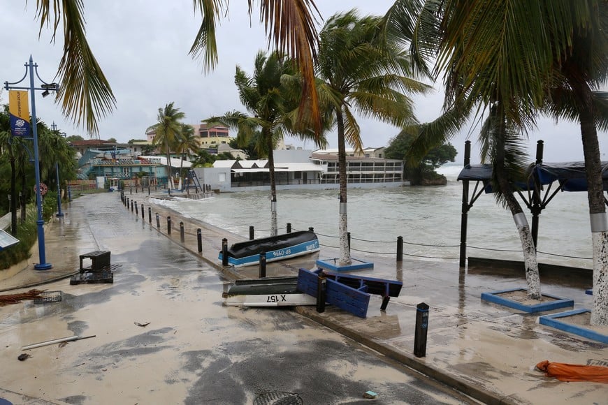 Debris is washed ashore along the seaside of the St. Lawrence Gap neighborhood after Hurricane Beryl passed in Oistens, Barbados July 1, 2024.  REUTERS/Nigel R Browne