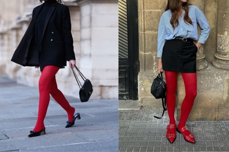 Medias rojas con vestidos cortos y faldas, el dúo perfecto para lucir espectacular.