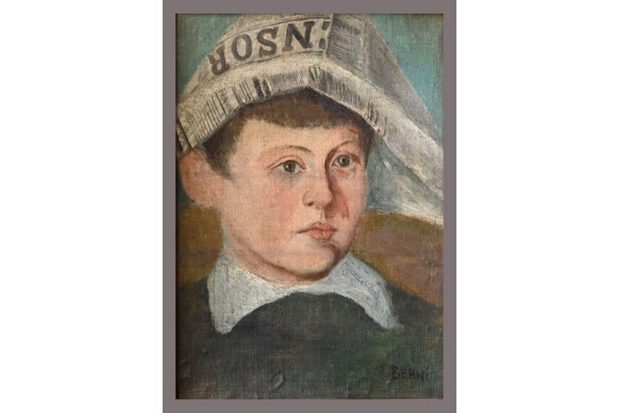 “Niño con gorro de papel”, uno de los retratos de Berni sobre niños, perteneciente a la colección de El Litoral: toda la maestría en un formato más pequeño. Foto: Santa Fe Arte