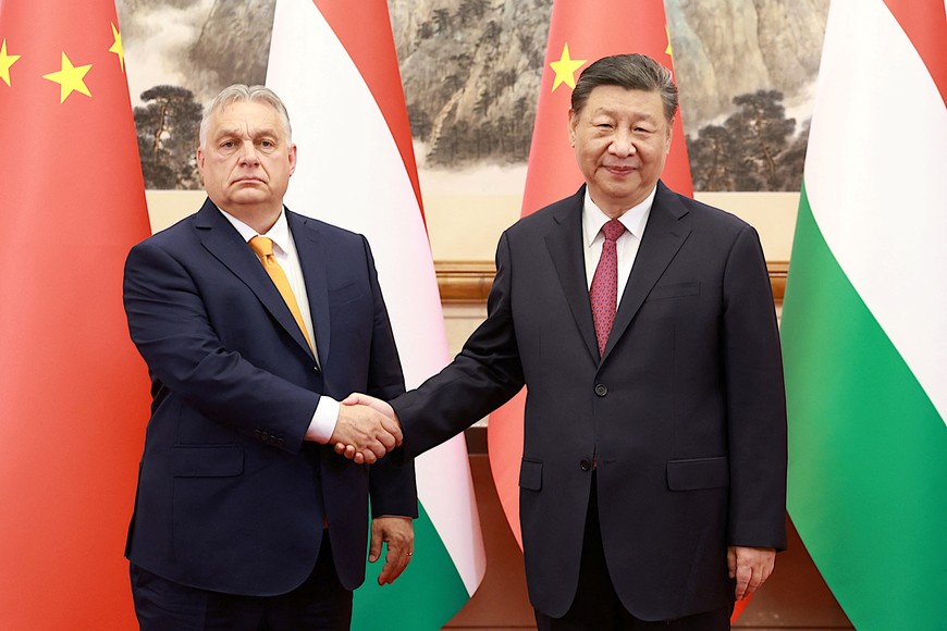 Chinese President Xi Jinping meets Hungary's Prime Minister Viktor Orban at the Diaoyutai State Guesthouse in Beijing, China July 8, 2024. China Daily via REUTERS ATTENTION EDITORS - THIS PICTURE WAS PROVIDED BY A THIRD PARTY. CHINA OUT. NO COMMERCIAL OR EDITORIAL SALES IN CHINA.