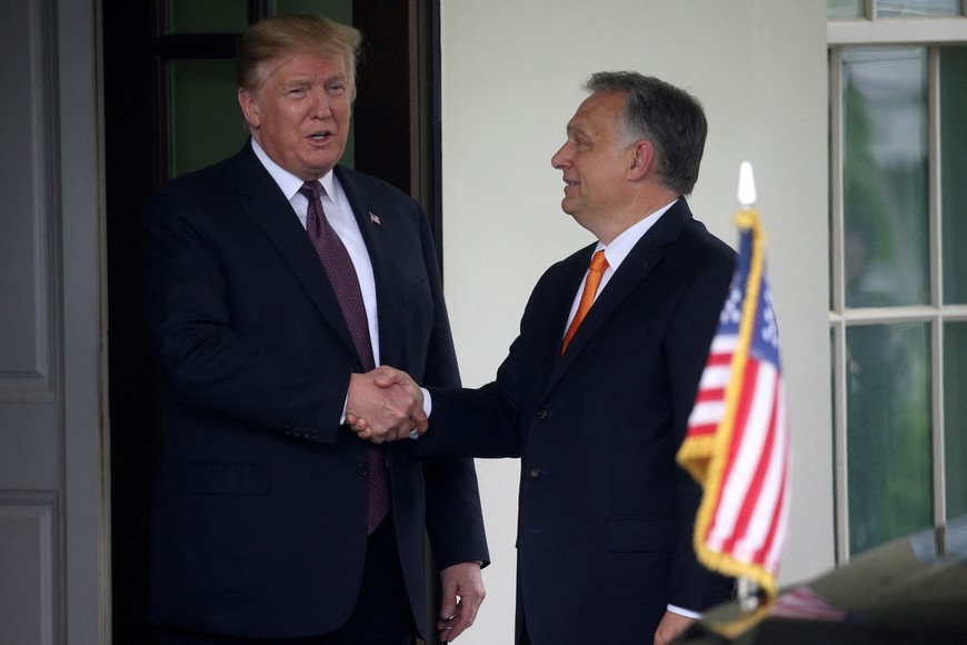 FILE PHOTO: U.S. President Donald Trump welcomes Hungary's Prime Minister Viktor Orban as he arrives at the White House in Washington, U.S., May 13, 2019. REUTERS/Leah Millis/File Photo