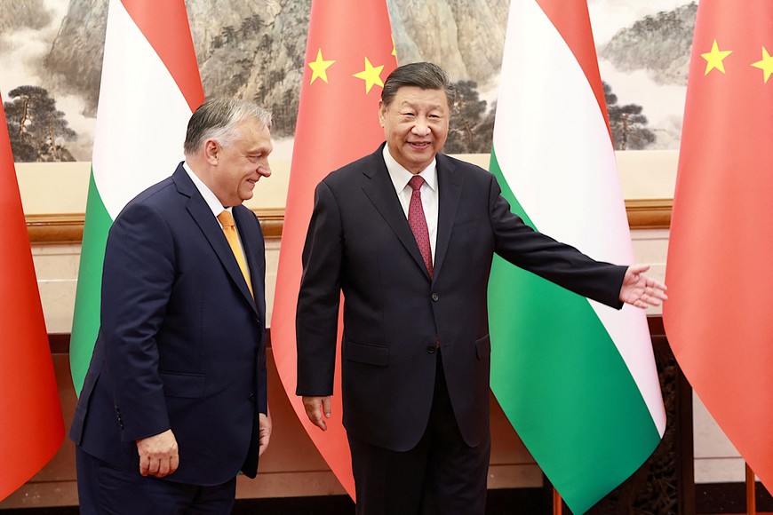 Chinese President Xi Jinping meets Hungary's Prime Minister Viktor Orban at the Diaoyutai State Guesthouse in Beijing, China July 8, 2024. China Daily via REUTERS ATTENTION EDITORS - THIS PICTURE WAS PROVIDED BY A THIRD PARTY. CHINA OUT. NO COMMERCIAL OR EDITORIAL SALES IN CHINA.