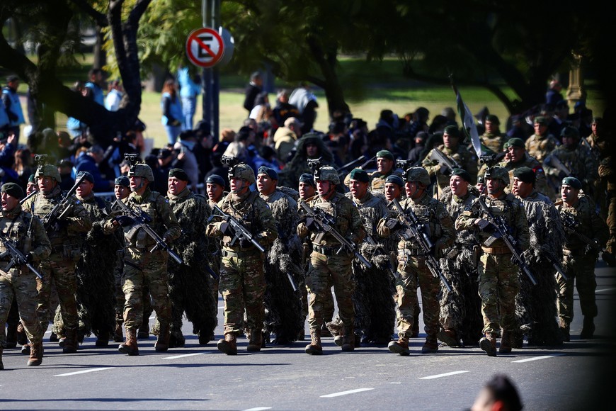 Members of the military take part in a parade commemorating the 208th anniversary of the Argentina's independence from Spain in 1816, in Buenos Aires, Argentina July 9, 2024. REUTERS/Matias Baglietto