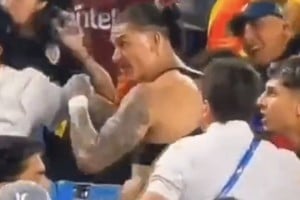 Darwin Núñez en la tribuna tras el ataque a espectadores uruguayos.
