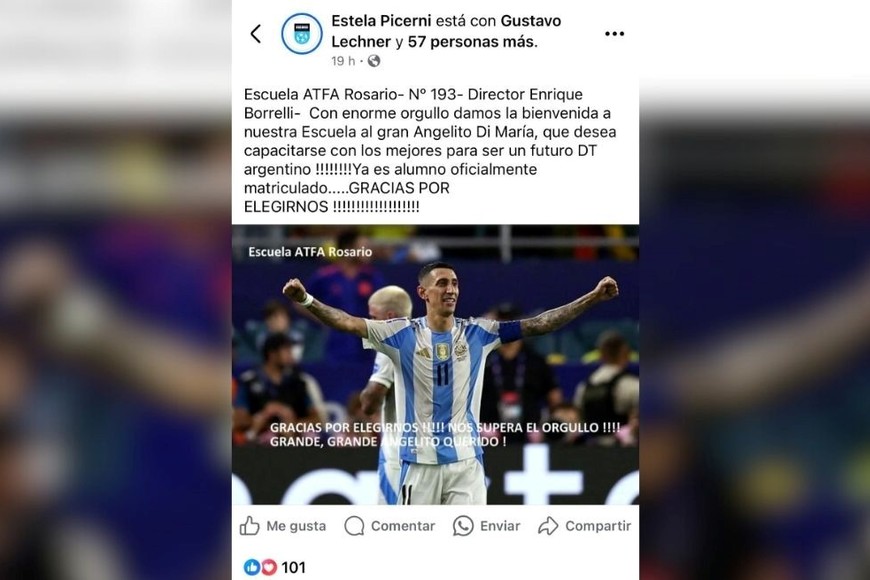 El posteo de Picerni en su perfil de Facebook.