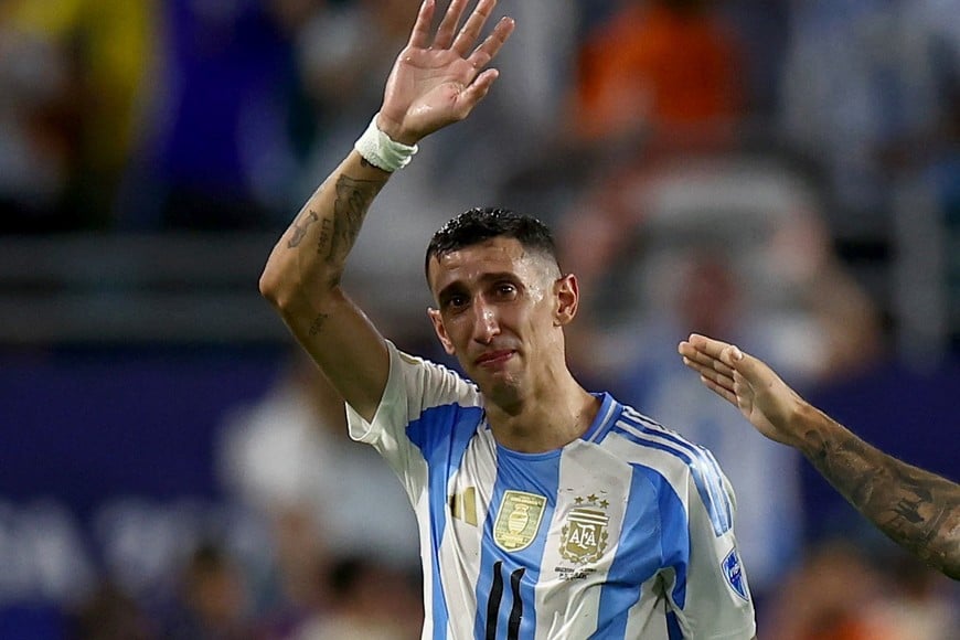 Soccer Football - Copa America 2024 - Final - Argentina v Colombia - Hard Rock Stadium, Miami, Florida, United States - July 14, 2024
Argentina's Angel Di Maria reacts as he is substituted after playing his last game for Argentina REUTERS/Agustin Marcarian