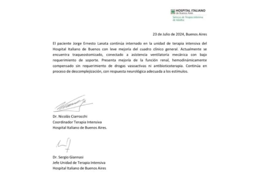 El comunicado oficial del Hospital Italiano.