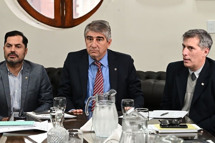 Roald Báscolo, ministro de Trabajo; Fabián Bastía, ministro de Gobierno; y Pablo Olivares, ministro de Economía, fueron los representantes del gobierno provincial.