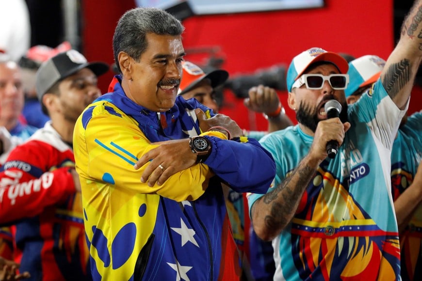 Venezuelan President Nicolas Maduro celebrates after the presidential election in Caracas, Venezuela July 29, 2024.  REUTERS/Fausto Torrealba