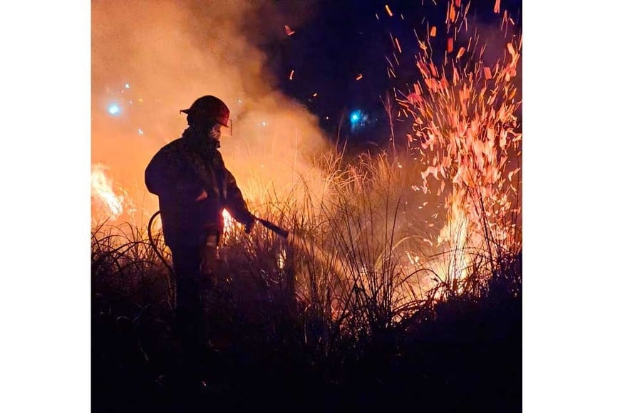 En llamas. Los pastizales ardiendo durante el fin de semana en el área metropolitana de la capital santafesina.