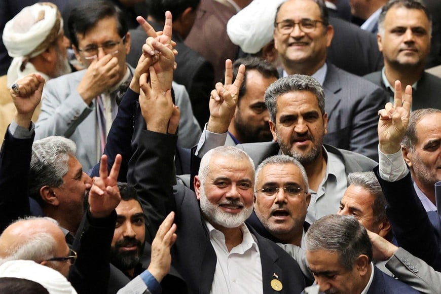 Palestinian group Hamas' top leader Ismail Haniyeh attends Iran's new President, Masoud Pezeshkian's swearing-in ceremony at the parliament in Tehran, Iran, July 30, 2024. Majid Asgaripour/WANA (West Asia News Agency) via REUTERS ATTENTION EDITORS - THIS IMAGE WAS PROVIDED BY A THIRD PARTY.     TPX IMAGES OF THE DAY