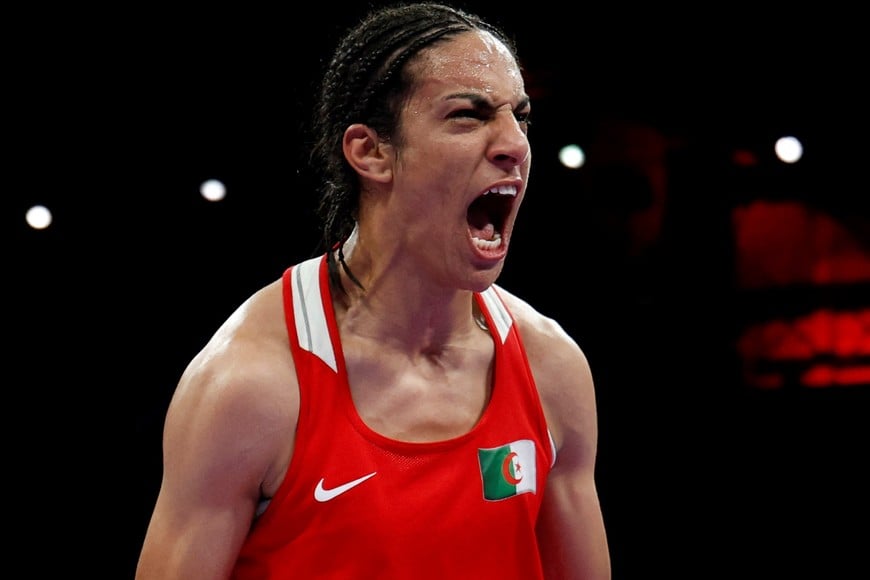 Paris 2024 Olympics - Boxing - Women's 66kg - Quarterfinal - North Paris Arena, Villepinte, France - August 03, 2024.
Imane Khelif of Algeria reacts after her fight against Anna Luca Hamori of Hungary. REUTERS/Peter Cziborra