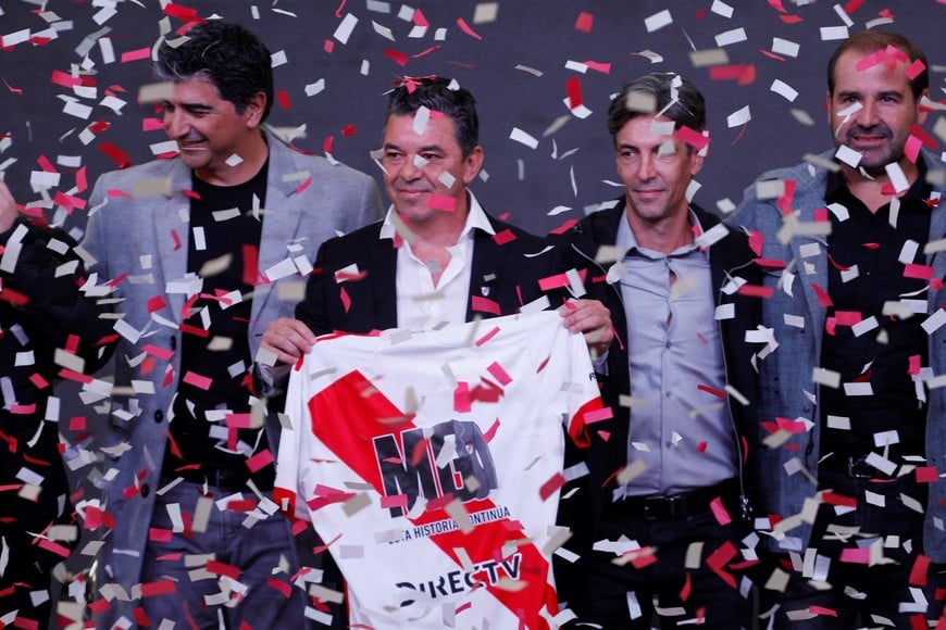 Soccer Football - Marcelo Gallardo returns as River Plate's new coach - Estadio Mas Monumental, Buenos Aires, Argentina - August 5, 2024
River Plate's new coach Marcelo Gallardo during the presentation REUTERS/Cristina Sille