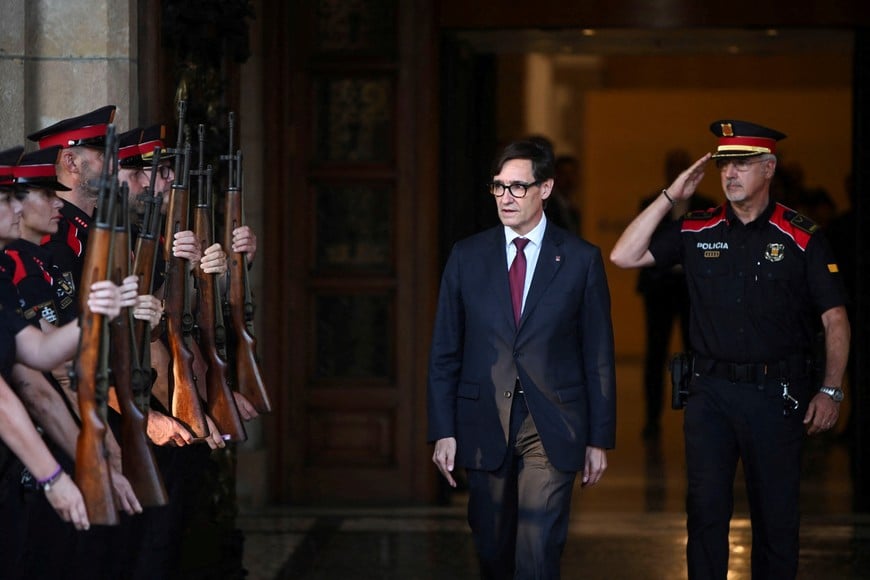 New President of the Generalitat Salvador Illa of the Socialist Party of Catalonia (PSC) leaves Catalonia Regional Parliament after being confirmed as the head of the Catalan government, in Barcelona, Spain, August 8, 2024. REUTERS/Lorena Sopena