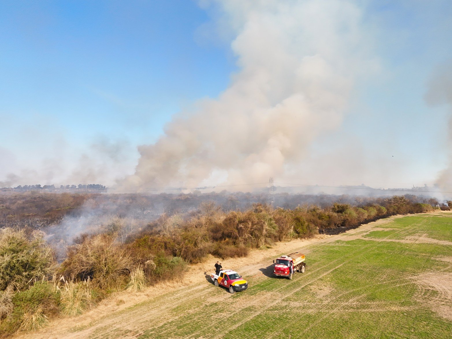 Incendio a la vera de la autopista Santa Fe - Rosario.