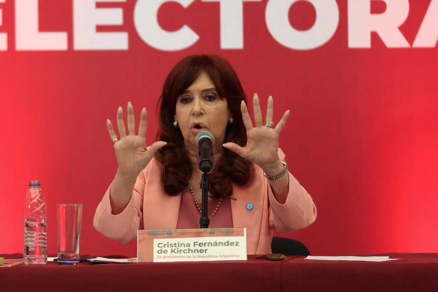 Argentina’s former president Cristina Fernandez de Kirchner gives her speech during the event named "Political and Electoral Reality of Latin America" organized by MORENA party, in Mexico City, Mexico August 3, 2024. REUTERS/Luis Cortes