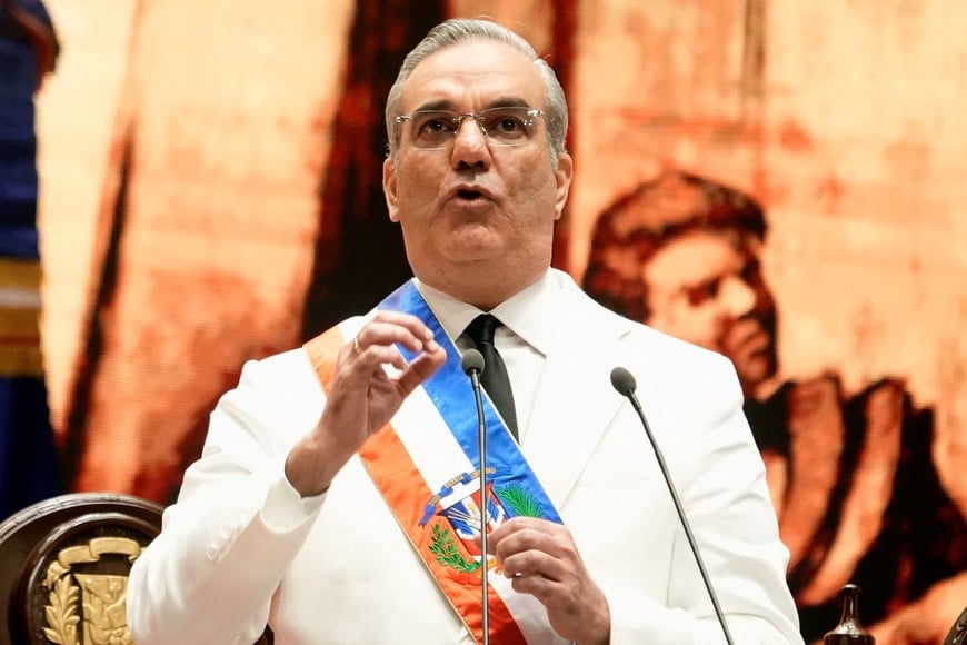 President of the Dominican Republic Luis Abinader speaks after he assumed his second four-year term in Santo Domingo, Dominican Republic, August 16, 2024. REUTERS/Fran Afonso