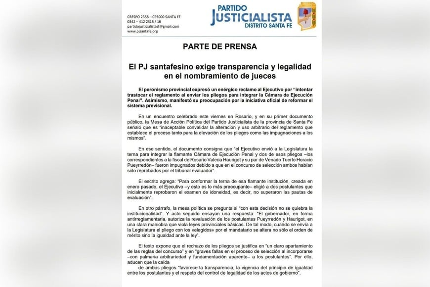 "Transparencia y legalidad": la exigencia del PJ santafesino para la designación de jueces