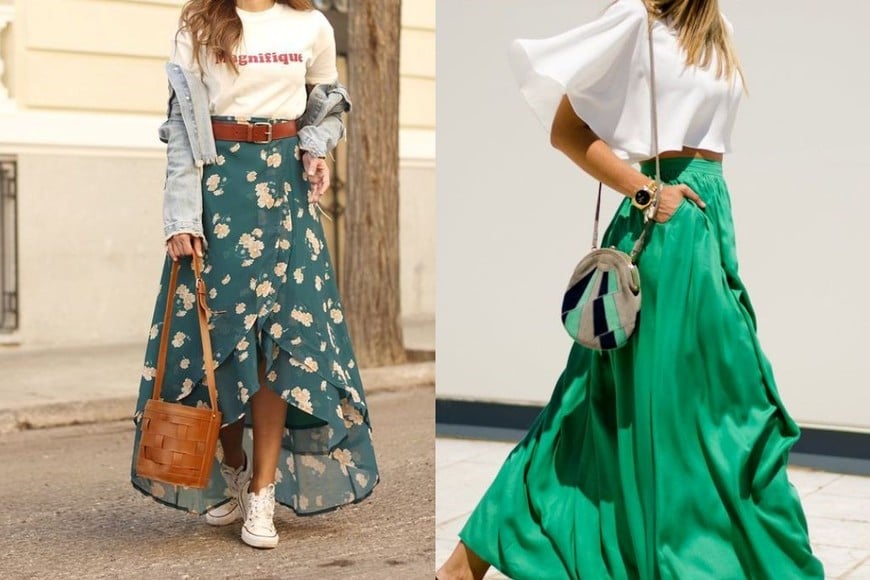 Las maxifaldas de estampado floral aportan un aire romántico y vibrante a tu estilo diario.