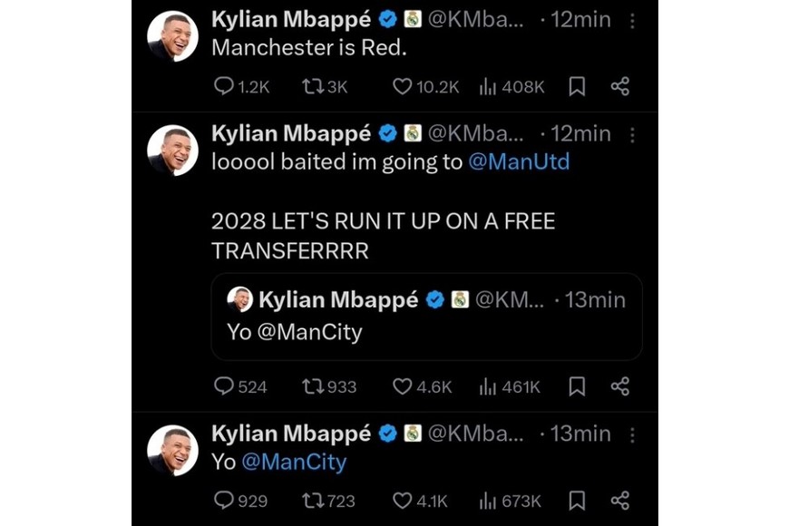 Algunas de las publicaciones en la cuenta hackeada de Kylian Mbappé.