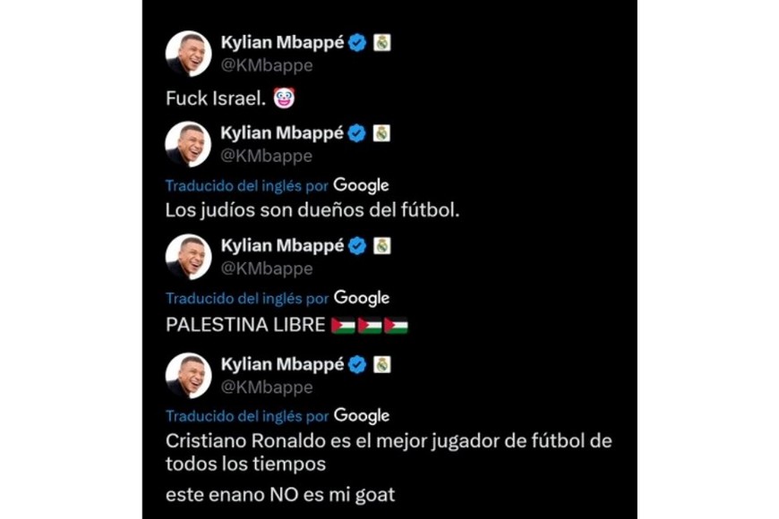 Algunas de las publicaciones en la cuenta hackeada de Kylian Mbappé.