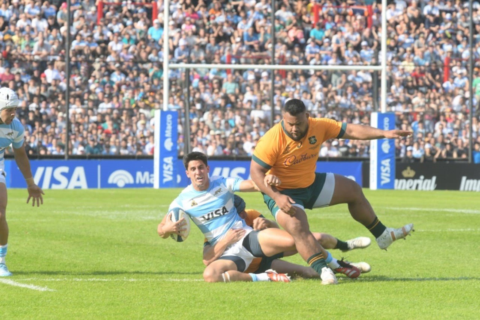 Pumas y Wallabies durante el primer tiempo 