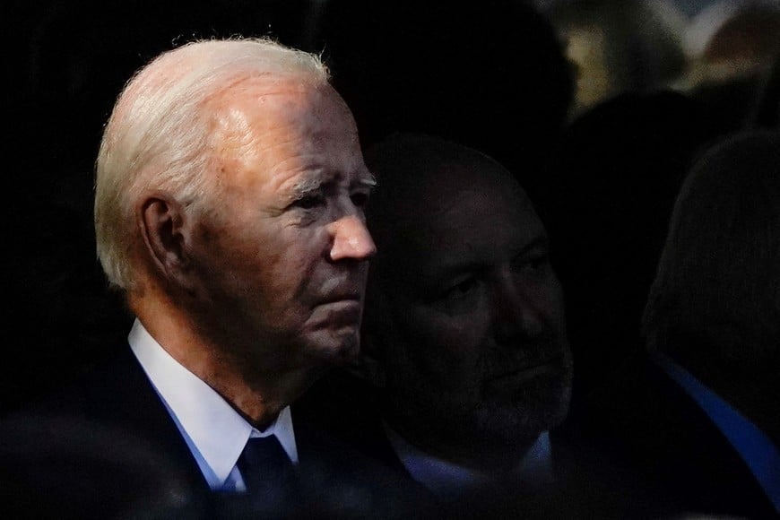 U.S. President Joe Biden attends a ceremony marking the 23rd anniversary of the September 11, 2001 attacks on the World Trade Center at the 9/11 Memorial and Museum in the Manhattan borough of New York City, U.S., September 11, 2024. REUTERS/Nathan Howard