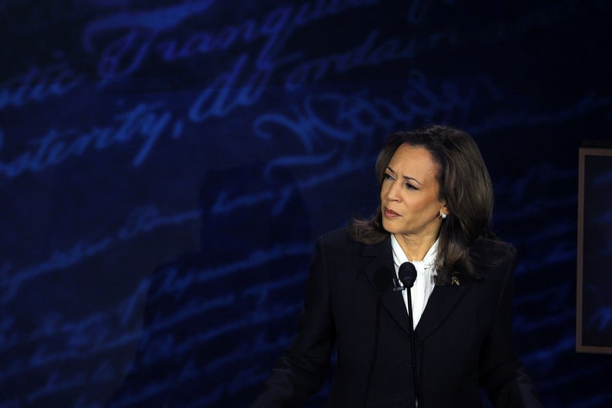 Democratic presidential nominee, U.S. Vice President Kamala Harris listens during a presidential debate hosted by ABC as Republican presidential nominee, former U.S. President Donald Trump speaks, in Philadelphia, Pennsylvania, U.S., September 10, 2024. REUTERS/Brian Snyder