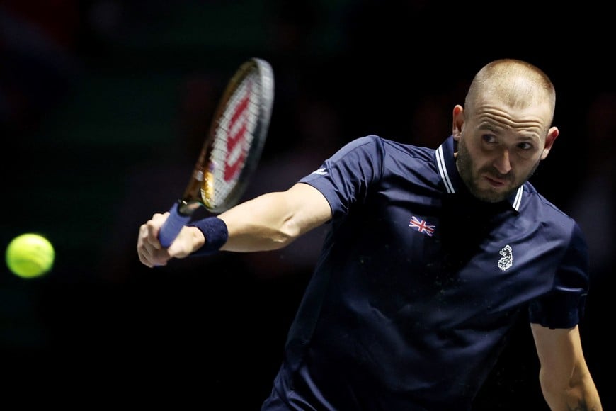 Tennis - Davis Cup - Group D - Britain v Argentina - AO Arena, Manchester, Britain - September 13, 2024  
Britain's Daniel Evans in action during his match against Argentina's Tomas Martin Etcheverry Action Images via Reuters/Craig Brough