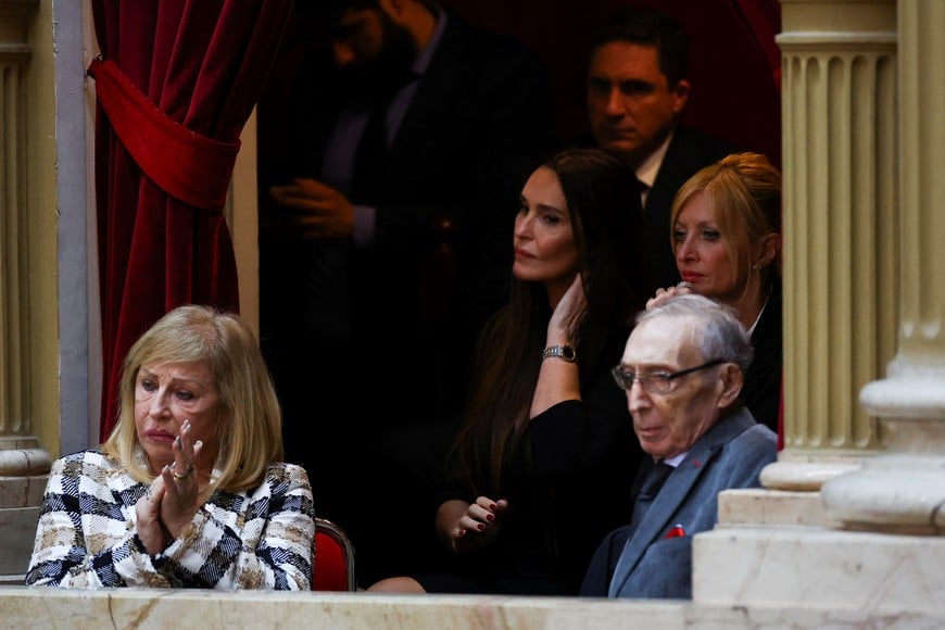 Norberto Milei and Alicia Lucich, the parents of Argentina's President Javier Milei, watches as he presents the fiscal year 2025 budget, at the National Congress in Buenos Aires, Argentina, September 15, 2024. REUTERS/Agustin Marcarian