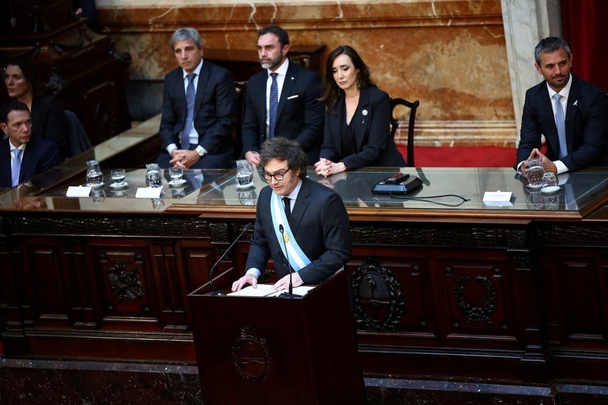 Argentine President Javier Milei presents the fiscal year 2025 budget, at the National Congress in Buenos Aires, Argentina, September 15, 2024. REUTERS/Agustin Marcarian