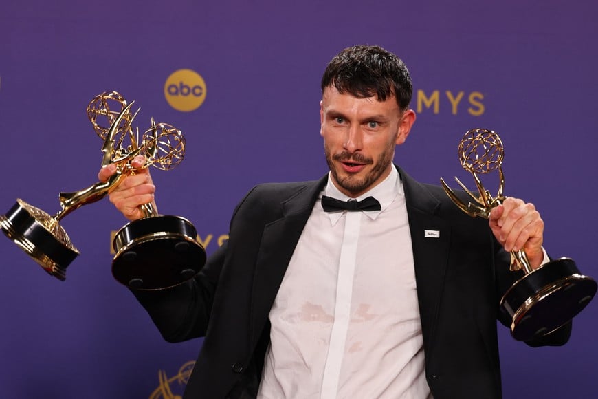 Richard Gadd poses with the Outstanding Lead Actor in a Limited or Anthology Series or Movie, Outstanding Writing For A Limited Or Anthology Series Or Movie, and Outstanding Limited or Anthology Series award for "Baby Reindeer" awards for "Baby Reindeer" at the 76th Primetime Emmy Awards in Los Angeles, California, U.S., September 15, 2024. REUTERS/Mike Blake